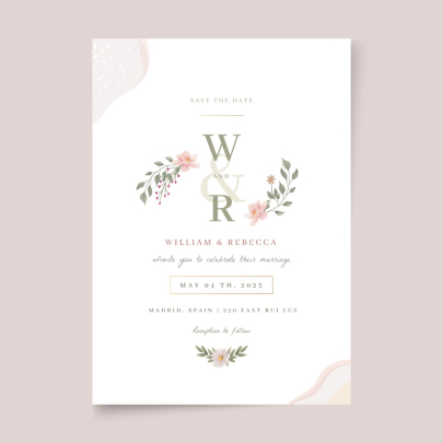 Watercolor Floral Wedding Invitation Card