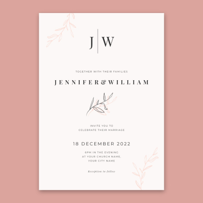 Hand Drawn Floral Wedding Invitation Card