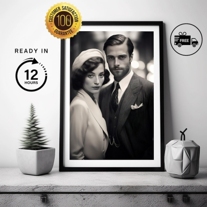 Personalised Custom 1920s Couple Portrait from Photo