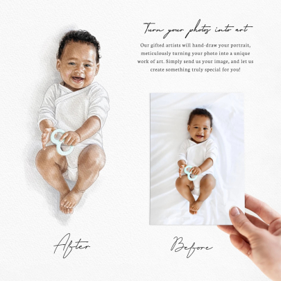 Newborn Baby Watercolor Portrait
