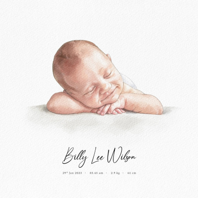 Newborn Baby Watercolor Portrait