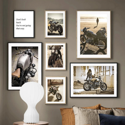 Classic Motorcycle Girl Wall Art Canvas Painting Posters 