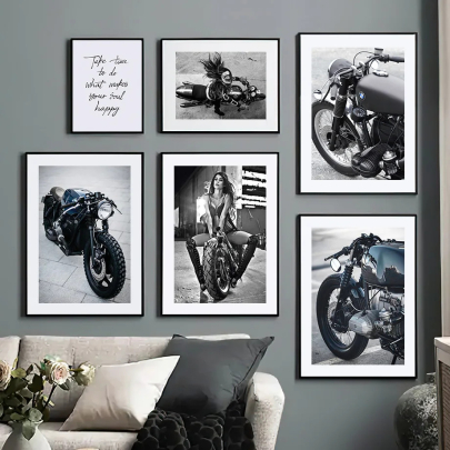 Race Classic Motorcycle Girl Posters
