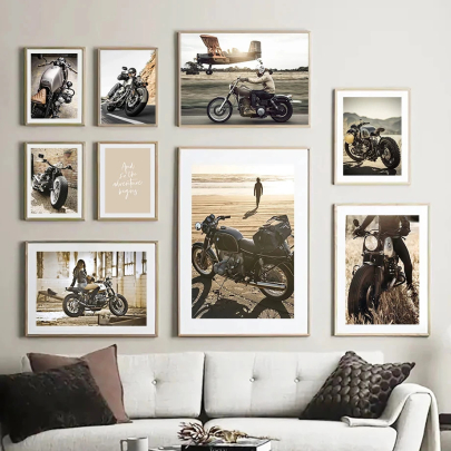 Classic Motorcycle Girl Wall Art Canvas Painting Posters 