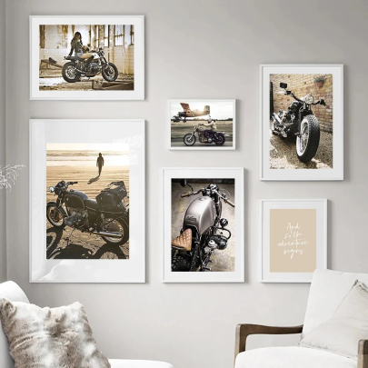 Classic Motorcycle Girl Wall Art Canvas Painting Posters 