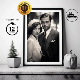 Personalised Custom 1920s Couple Portrait from Photo