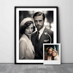 Personalised Custom 1920s Couple Portrait from Photo
