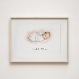 Newborn Baby Watercolor Portrait